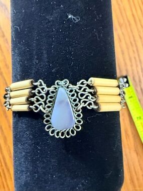 Blue Chalcedony and Wood Bead Boho Bracelet